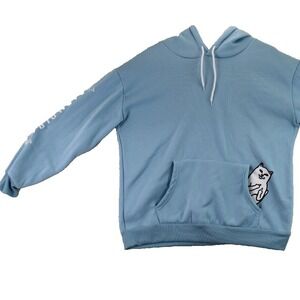 RIP N DIP Light Blue Hoodie Long Sleeve Pullover Sweatshirt Women's XL Cat